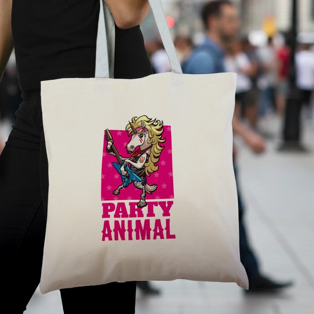 Funny Unicorn Party Animal Glam Rocker Cartoon Tote Bag (Creator Uploaded)