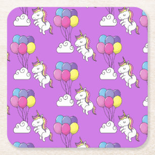Funny Unicorn Pattern Magic Horse Square Paper Coaster