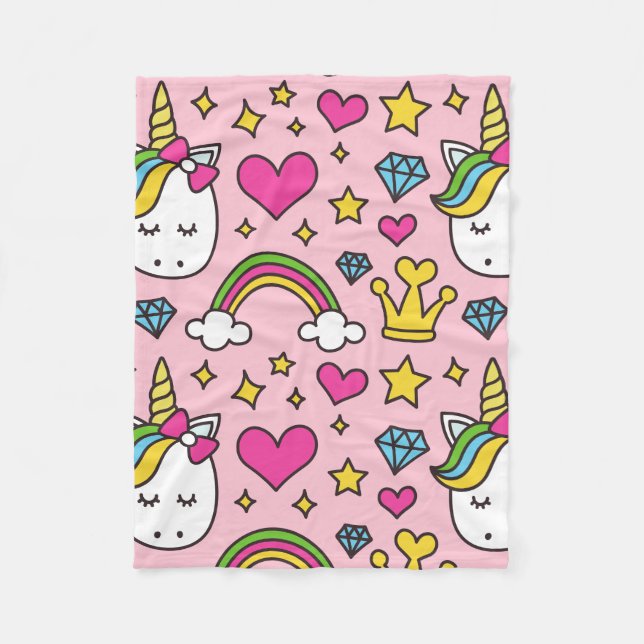 Funny Unicorn Pattern Pink Magic Horse Cute        Fleece Blanket (Front)
