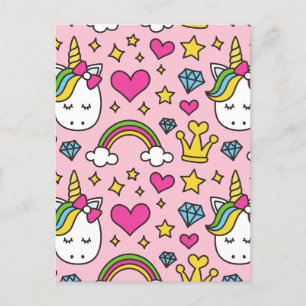 Funny Unicorn Pattern Pink Magic Horse Cute Holiday Postcard