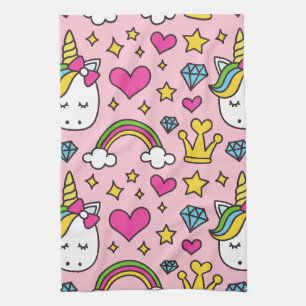 Funny Unicorn Pattern Pink Magic Horse Cute Tea Towel
