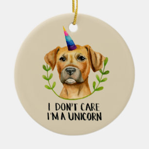 Funny Unicorn Pitbull Dog Illustration Ceramic Tree Decoration