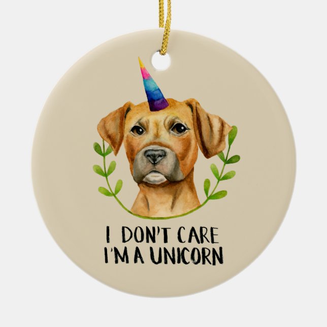 Funny Unicorn Pitbull Dog Illustration Ceramic Tree Decoration (Front)