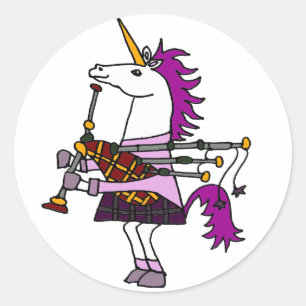 Funny Unicorn Playing Bagpipes Art Classic Round Sticker