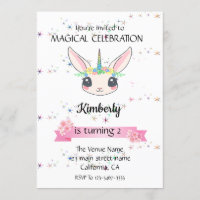 Funny Unicorn Rabbit Birthday Invitations