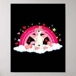 Funny Unicorn Rainbow Hearts Stars Happy Valentine Poster