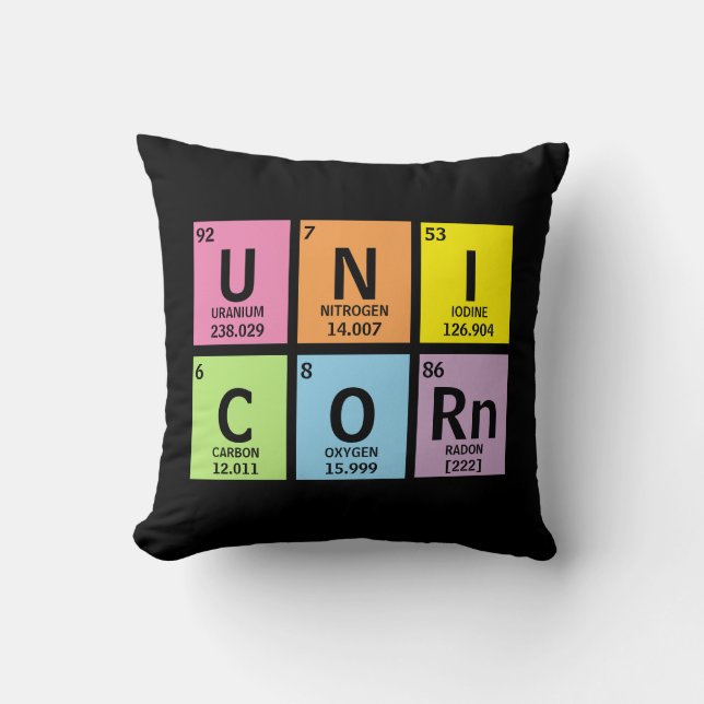 Funny Unicorn Rainbow Periodic Table of Elements Cushion (Front)