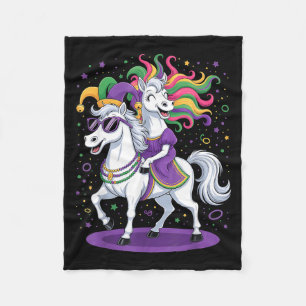Funny Unicorn Riding Horse Jester Hat Women Men Ma Fleece Blanket