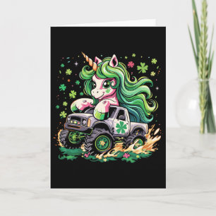 Funny Unicorn Riding Monster Truck Irish St Patric Card