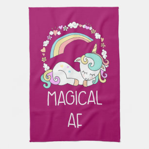 Funny Unicorn Saying Magical AF Illustration Tea Towel