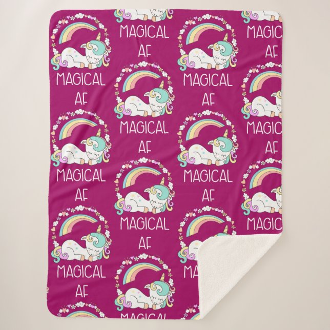 Funny Unicorn Saying Magical AF Sherpa Blanket (Front)