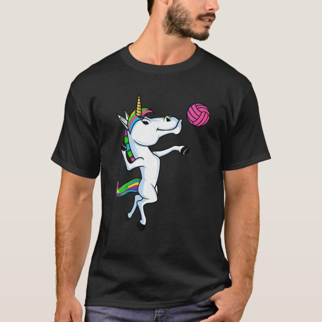 Funny Unicorn Sports Volleyball Magical Ball Playe T-Shirt (Front)