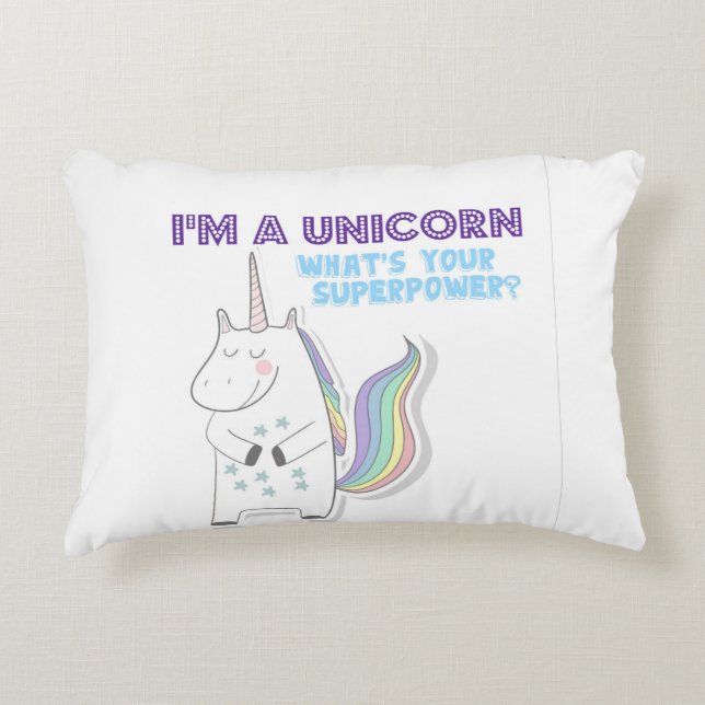 Funny Unicorn Superpower Decorative Cushion (Front)