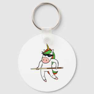 Funny Unicorn Wearing Sungles Playing Billiards Gi Key Ring