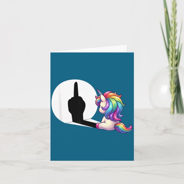 Funny Unicorn With Middle Finger Morning Grouch  Card (Front)