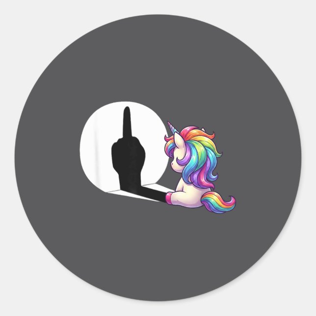 Funny Unicorn With Middle Finger Morning Grouch  Classic Round Sticker (Front)