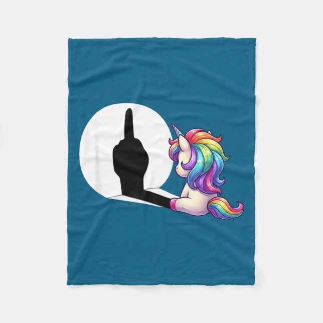 Funny Unicorn With Middle Finger Morning Grouch  Fleece Blanket (Front)