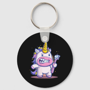 Funny Unicorn with Toothbrush and Teeth Graphic Key Ring