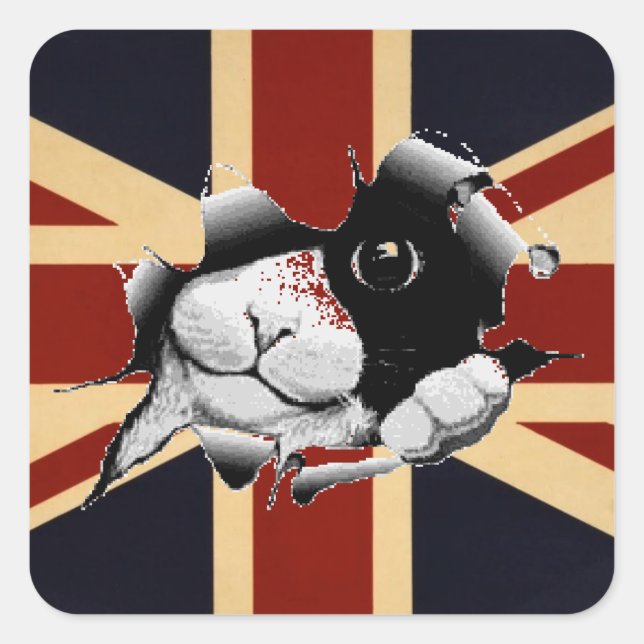 Funny Union Jack British Kitty Square Sticker (Front)