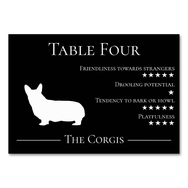 Funny unique dog lovers Corgi guest trait by breed Table Number (Front)