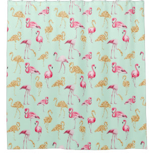 Funny Unique Girly Pink and Gold Funky Flamingo Shower Curtain