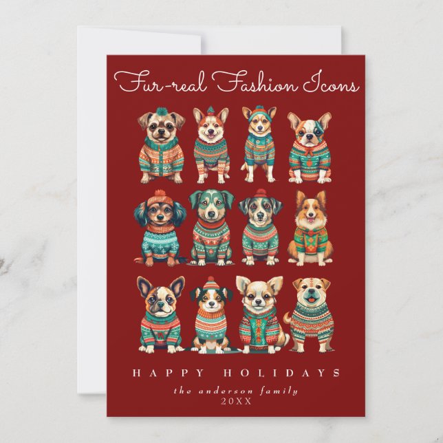 Funny Unique Red Christmas Humour Fashion Pet Dogs Holiday Card (Front)