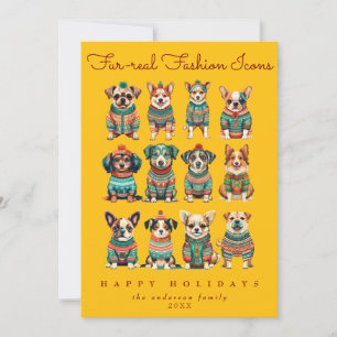 Funny Unique Yellow Christmas Humour Pet Dogs  Holiday Card