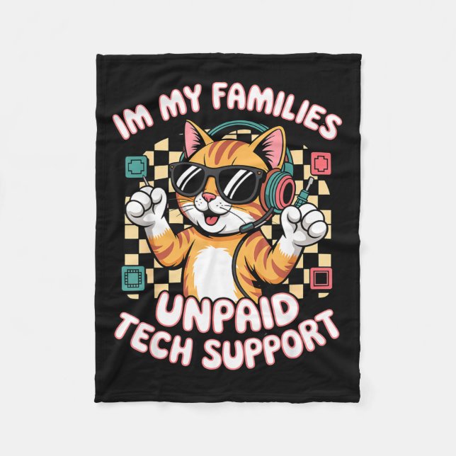 Funny unpaid tech pc support orange tabby cat game fleece blanket (Front)