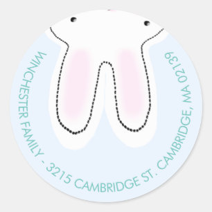 Funny upside down Easter bunny pale blue address Classic Round Sticker