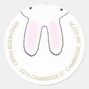 Funny upside down Easter bunny white gold address Classic Round Sticker
