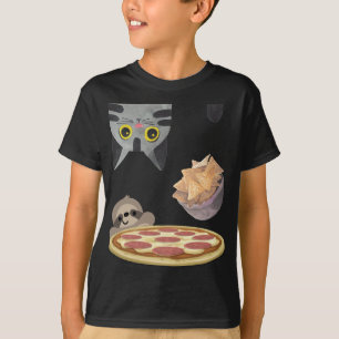 Funny Upside Down Hungry Cat Falling Chips Snack S T-Shirt