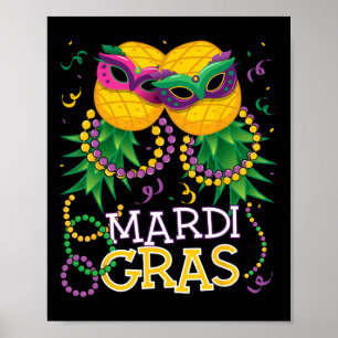 Funny Upside Down Pineapple Swinger Mardi Gras Bea Poster