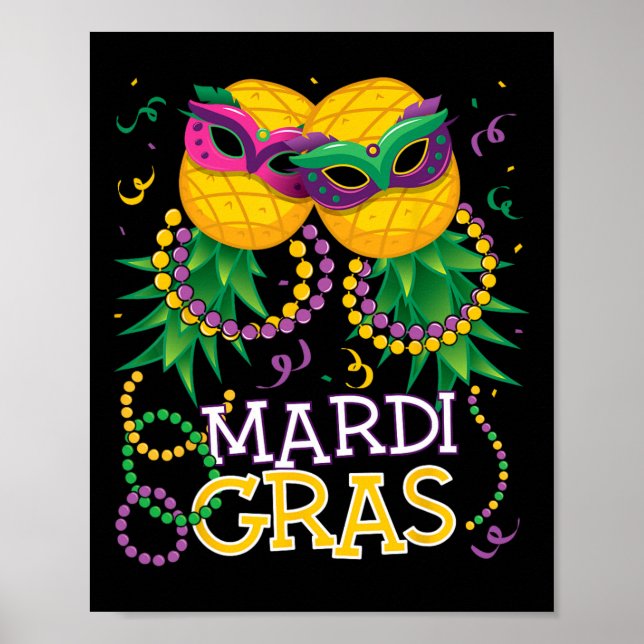 Funny Upside Down Pineapple Swinger Mardi Gras Bea Poster (Front)