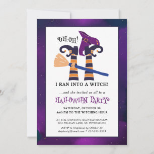 Funny Upside-Down Witch Legs Halloween Party Invitation