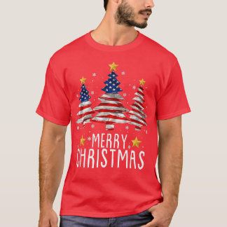Funny US Flag Xmas Pajama Merry Christmas Tree Ame T-Shirt