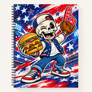 Funny USA Baseball Skeleton Notebook – Burger & Fi