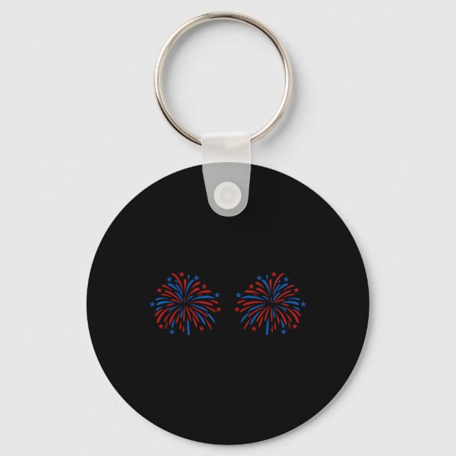 Funny Usa Fireworks Couple Just Here For The Firew Key Ring (Front)