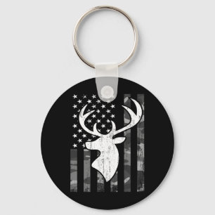 Funny Usa Flag Camouflage Whitetail Buck Deer Hunt Key Ring