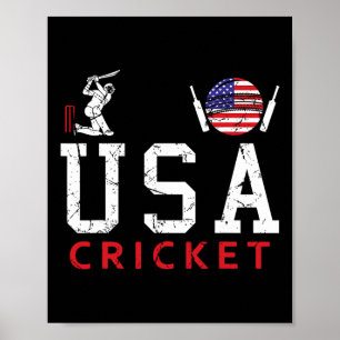 Funny Usa Flag Cricket Player Sports Fans Tee Men Poster