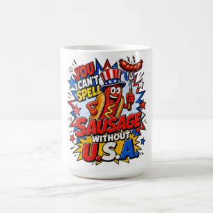 Funny USA Sausage BBQ Pun Patriotic Comic Art Coffee Mug