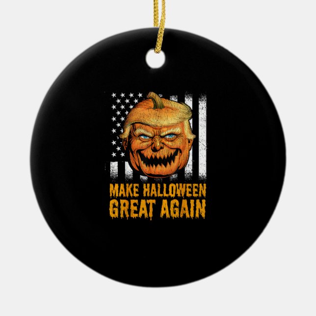 Funny Usa Trumpkin Make Halloween Great Again Ceramic Tree Decoration (Front)