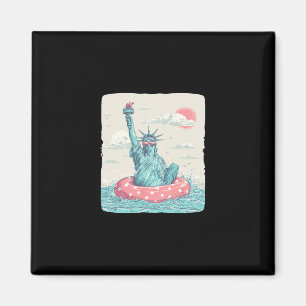 Funny Vacation Liberty Statue In Beach Ring For Po Magnet