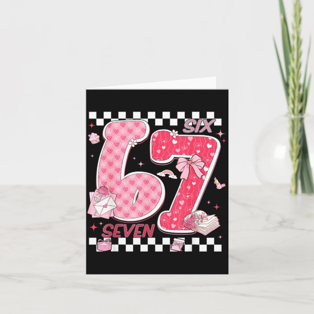 Funny Valentine 67 Six Seven Meme Nk Bow Boy Girl  Card (Front)