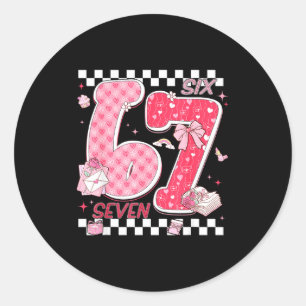 Funny Valentine 67 Six Seven Meme Nk Bow Boy Girl  Classic Round Sticker