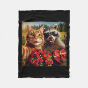 Funny Valentine Cat Raccoon Selfie Love Meme Tank  Fleece Blanket