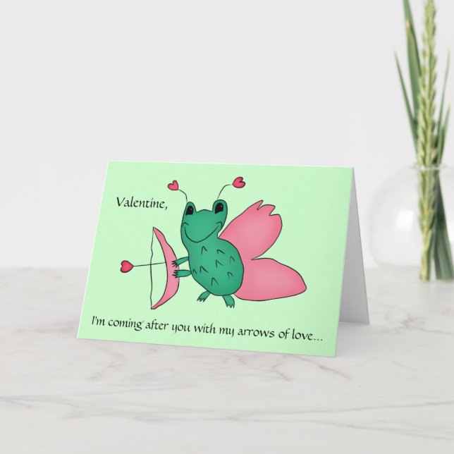 Funny Valentine cupid frog Holiday Card (Front)