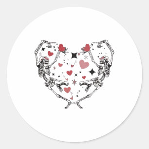 Funny Valentine Day Dancing Skeleton Heart  Classic Round Sticker