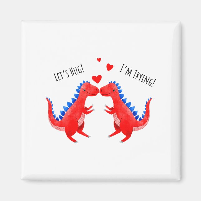 Funny Valentine Dinosaur Hugging Heart T-rex  Magnet (Front)