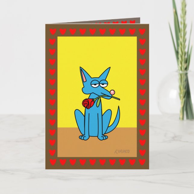 Funny Valentine Don Juan Blue Coyote Holiday Card (Front)