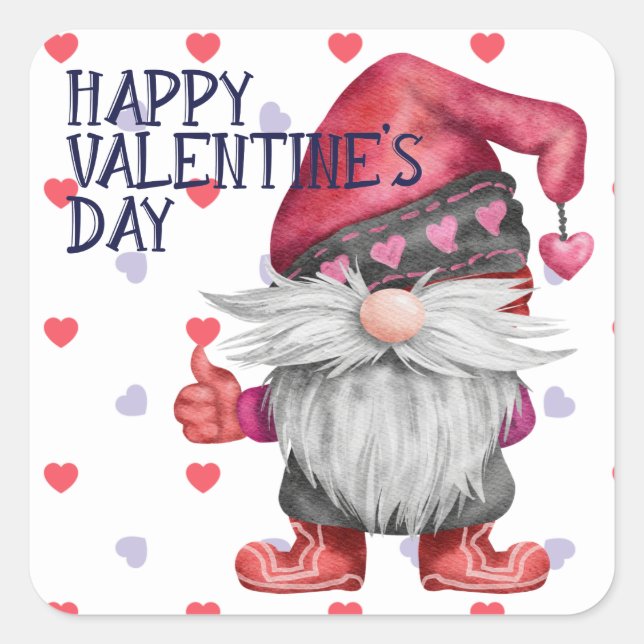 Funny Valentine Gnome Hearts  Square Sticker (Front)